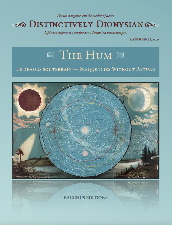 Cover image of The Hum, the most recent issue from Distinctively Dionysian editor, Fiona Vivienne. 